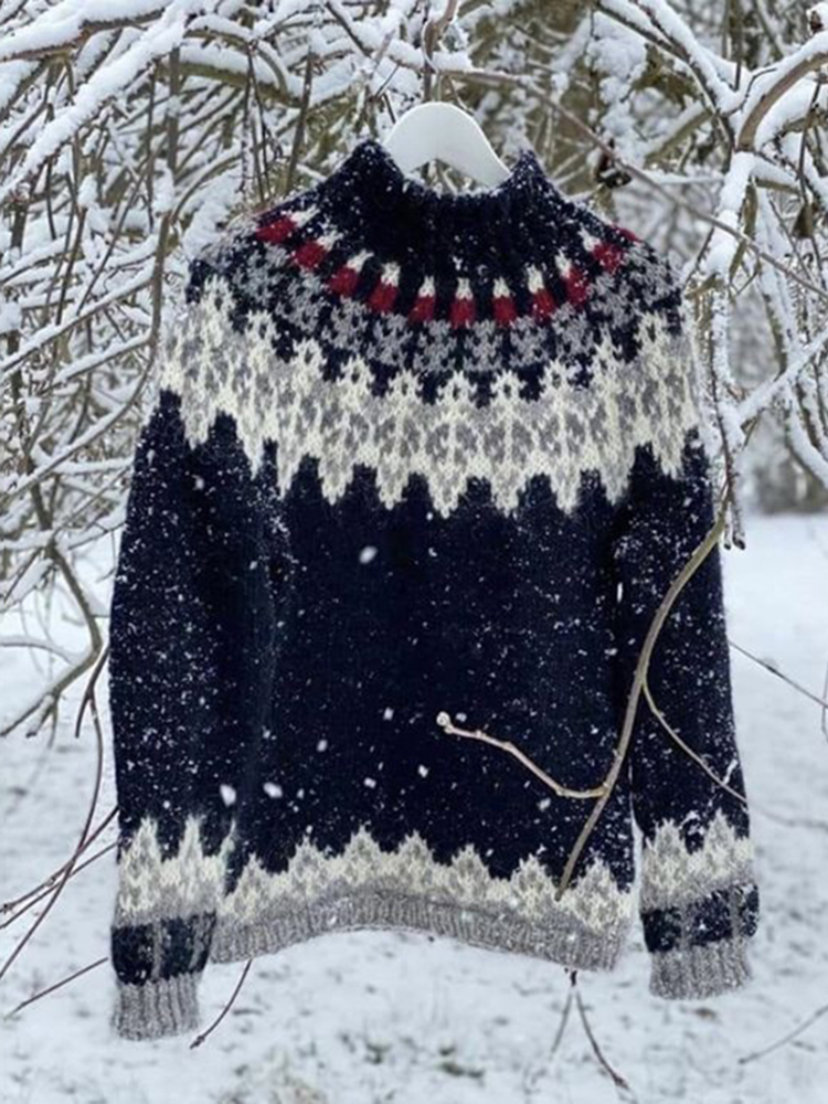 Maglione girocollo in jacquard lavorato a maglia vintage bellissimo (unisex)