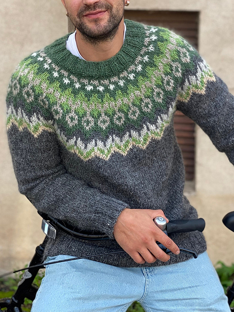 Maglione da uomo girocollo in maglia jacquard vintage