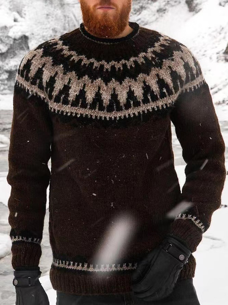 Maglione jacquard retrò marrone con grafica Fair Isle surf