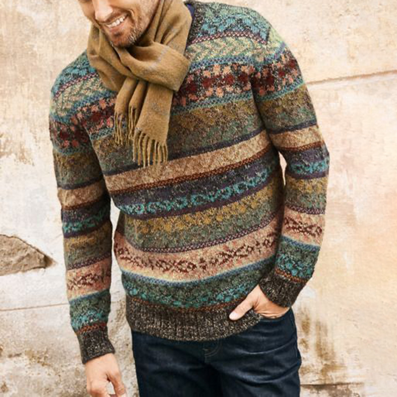 Maglione girocollo in jacquard a righe lavorato a maglia vintage