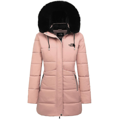 Parka da donna in pelliccia sintetica foderato in pile spesso con cappuccio staccabile