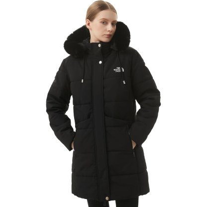 Parka da donna in pelliccia sintetica foderato in pile spesso con cappuccio staccabile