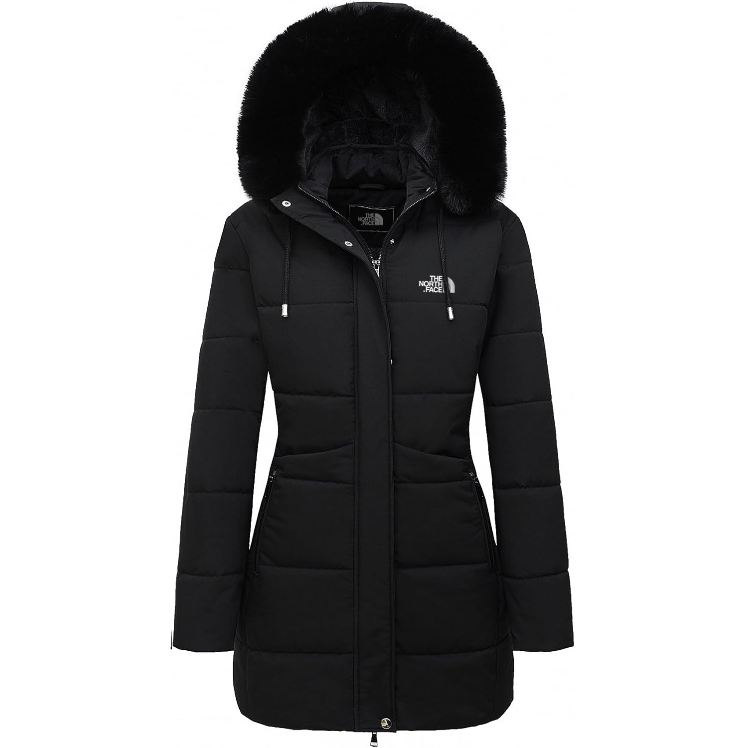 Parka da donna in pelliccia sintetica foderato in pile spesso con cappuccio staccabile