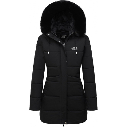 Parka da donna in pelliccia sintetica foderato in pile spesso con cappuccio staccabile