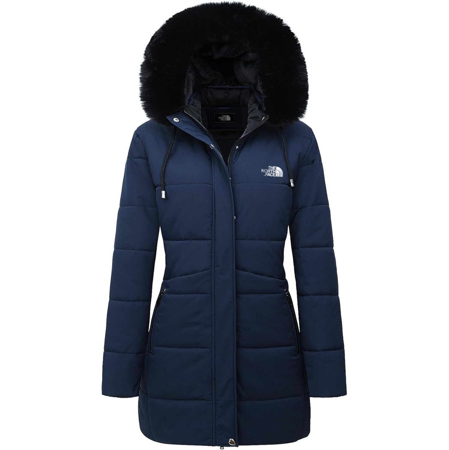 Parka da donna in pelliccia sintetica foderato in pile spesso con cappuccio staccabile