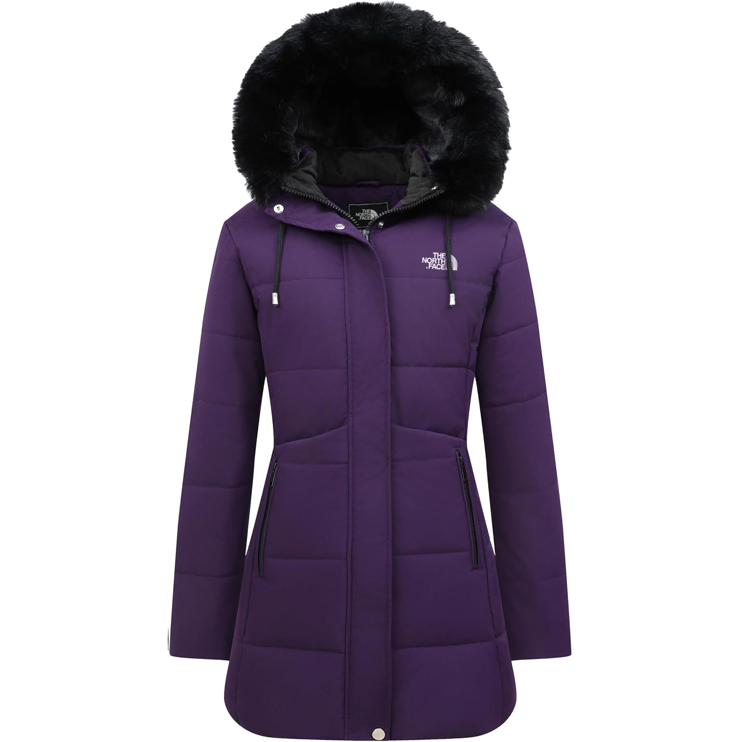 Parka da donna in pelliccia sintetica foderato in pile spesso con cappuccio staccabile