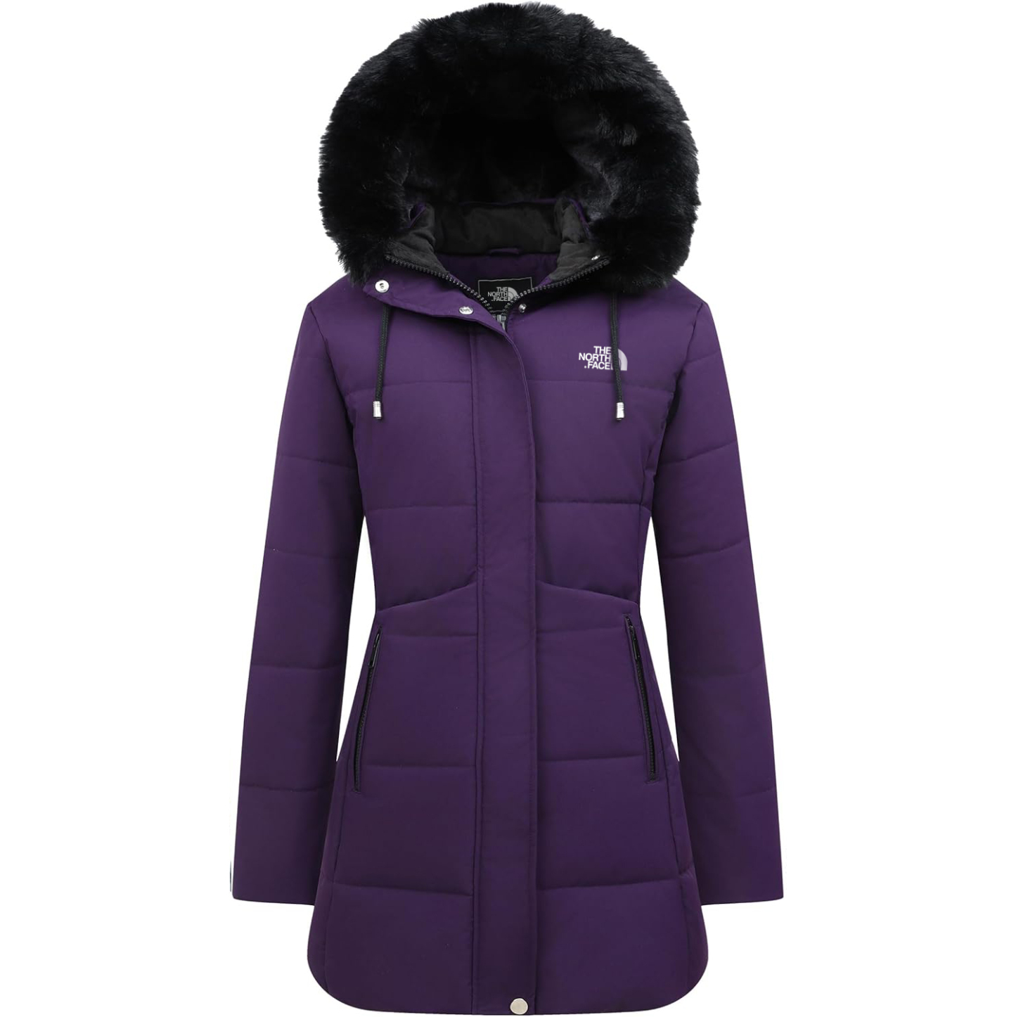 Parka da donna in pelliccia sintetica foderato in pile spesso con cappuccio staccabile