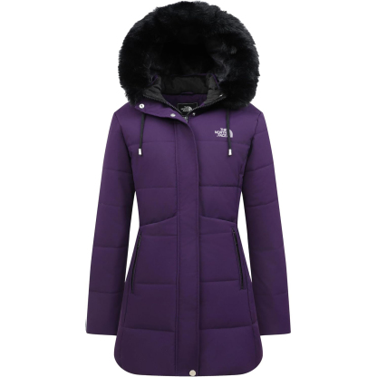 Parka da donna in pelliccia sintetica foderato in pile spesso con cappuccio staccabile