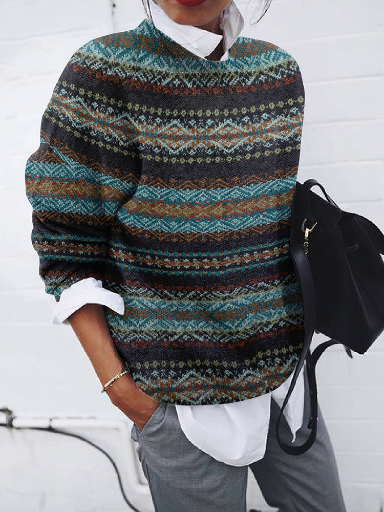 Maglione girocollo geometrico vintage Fairman Island con fiocchi di neve