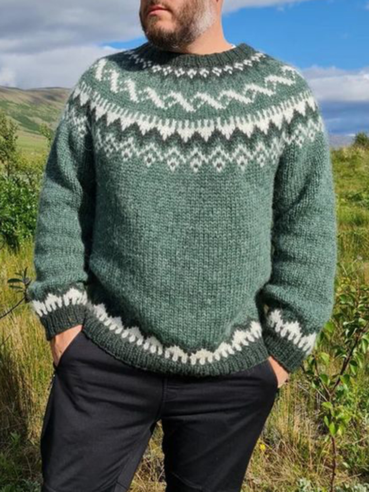 Maglione girocollo in jacquard lavorato a maglia termica vintage islandese (unisex)