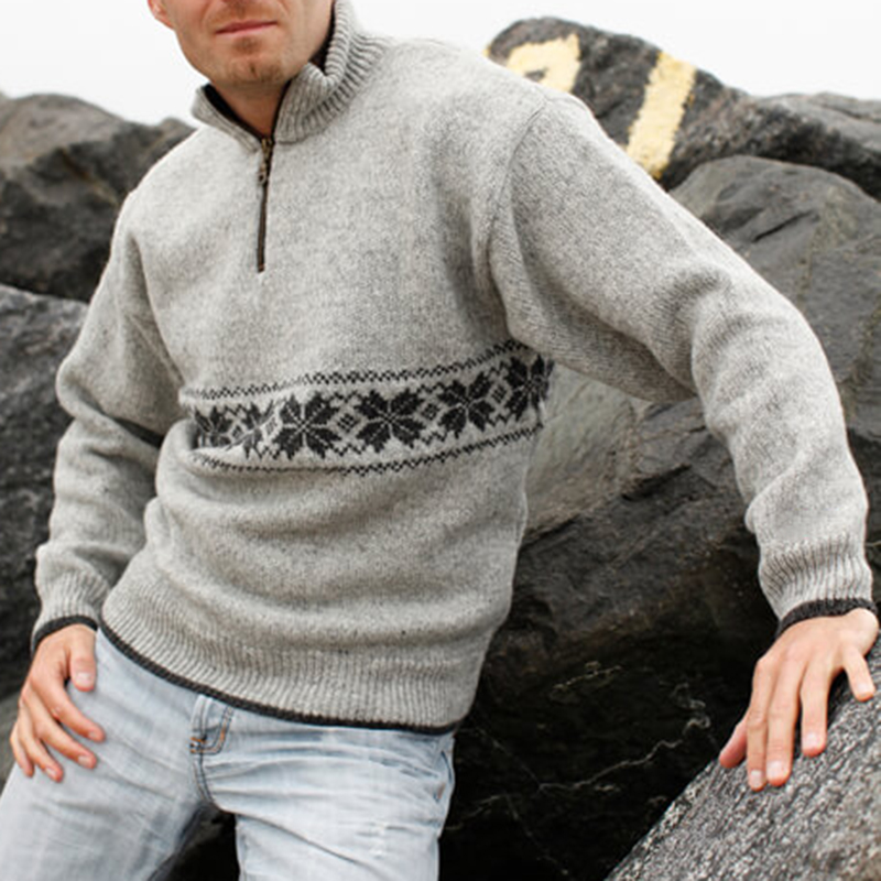 Maglione con colletto a mezza zip islandese in maglia termica vintage jacquard (unisex)