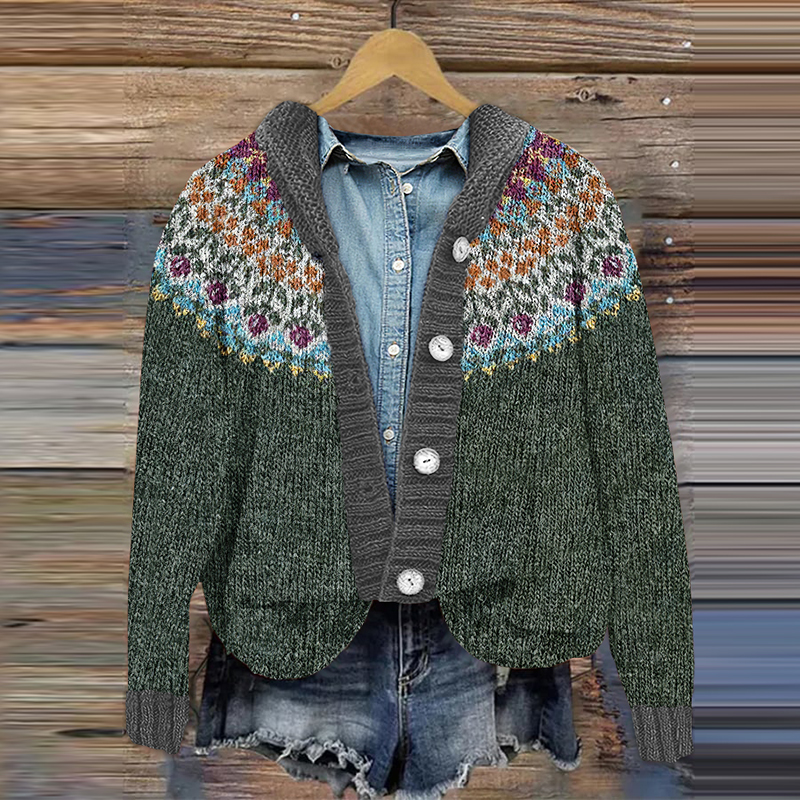 Cardigan vintage con motivo tribale islandese