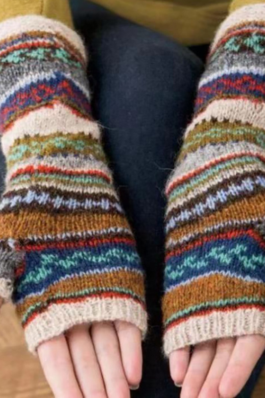 Guanti colorati senza dita in maglia spessa, caldi