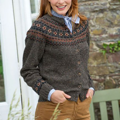 Cardigan maglione in lana vintage jacquard Fairman Island