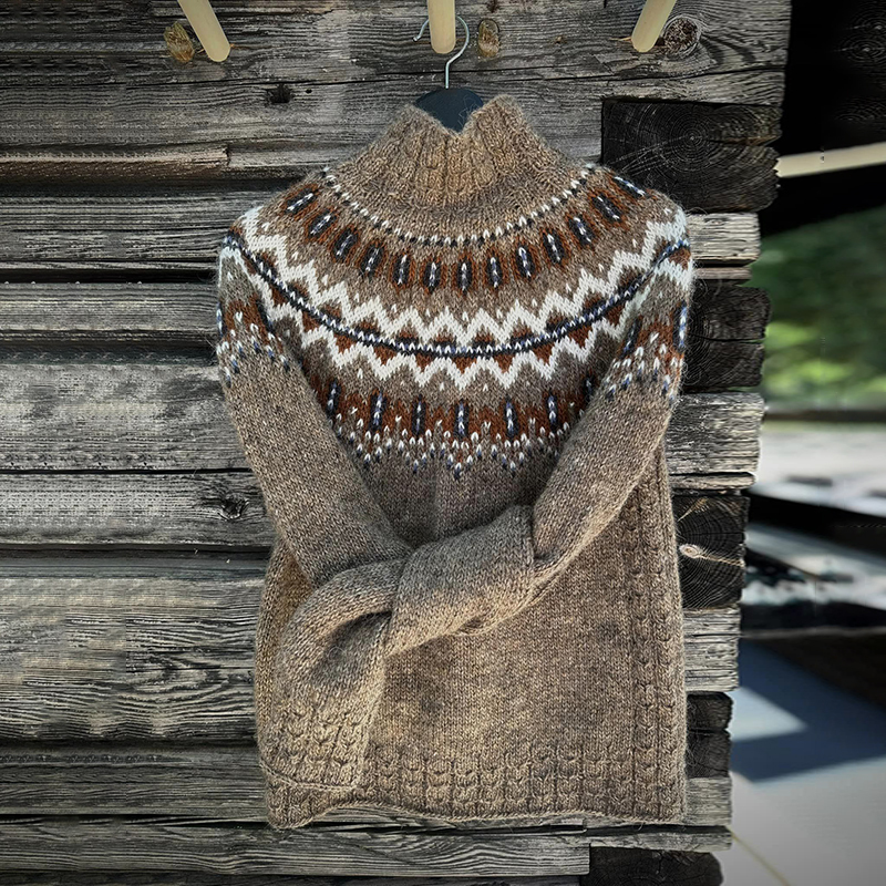 Maglione a collo alto vintage islandese lavorato a maglia con motivi g