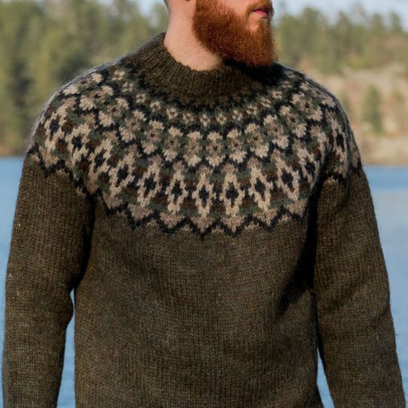 Maglione jacquard lavorato a maglia vintage islandese