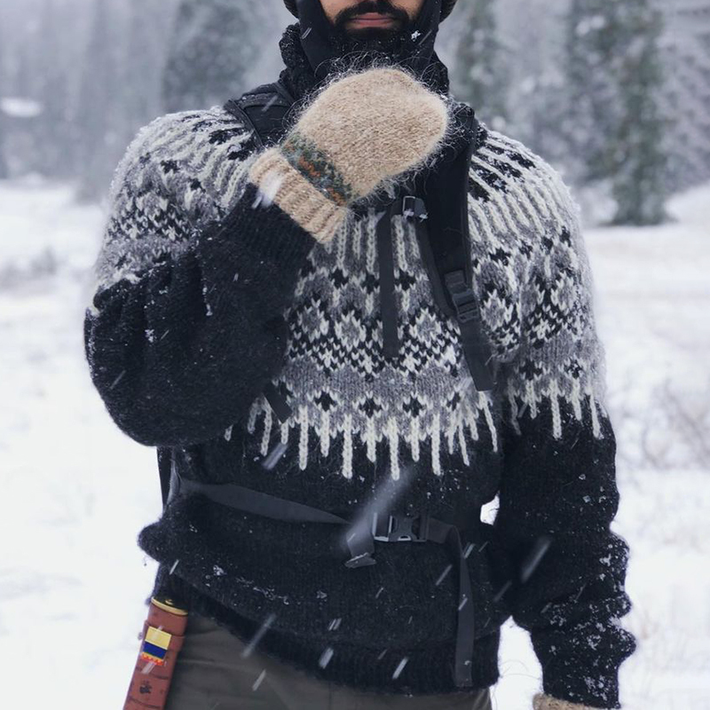 Islndischer Retro-Pullover mit Rundhalsausschnitt und Fair-Isle-Jacquardmuster