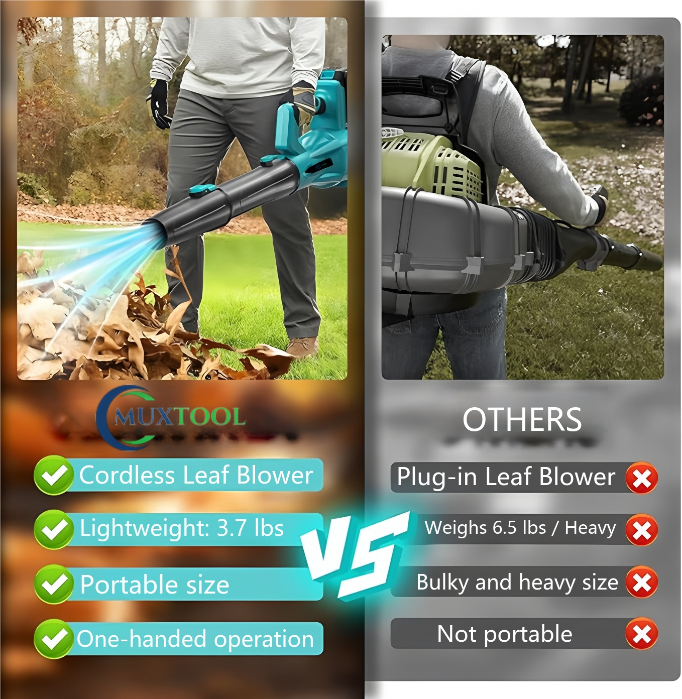 21V cordless 6-speed leaf blower: For quick and effective garden & patio cleaning – includes 2 batteries