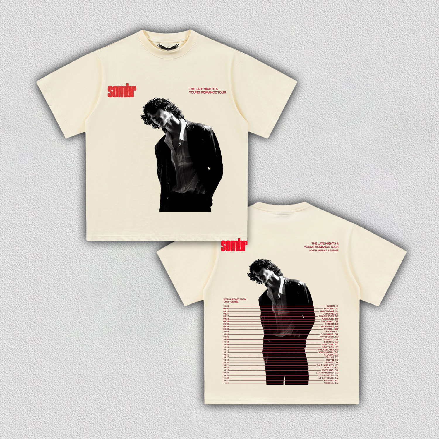 Sombr THE LATE NIGHTS & YOUNG ROMANCE TOUR Tee