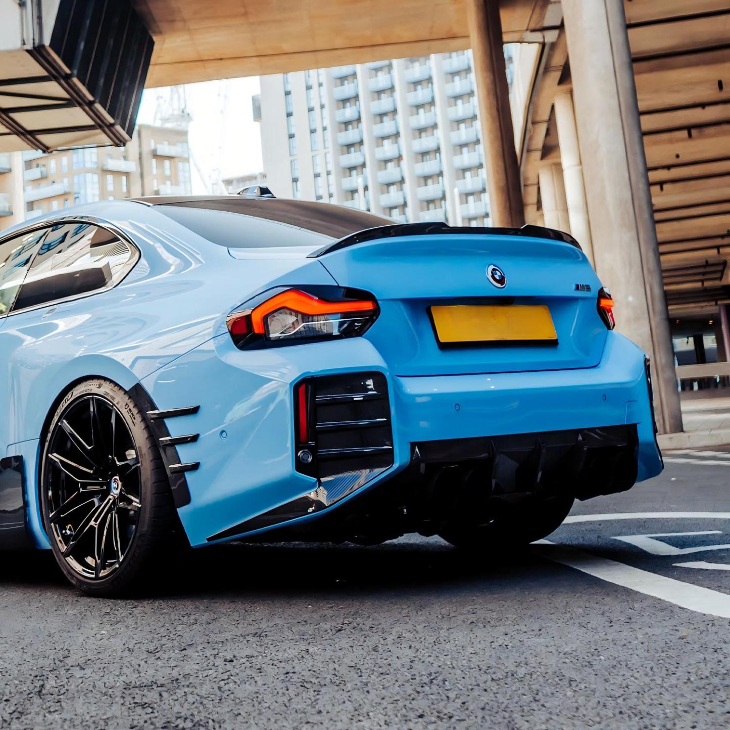 MHC+ BMW M2 G87 Performance Style Rear Rear Bumper Inserts In Pre Preg Gloss Carbon Fibre (G87)-CCO