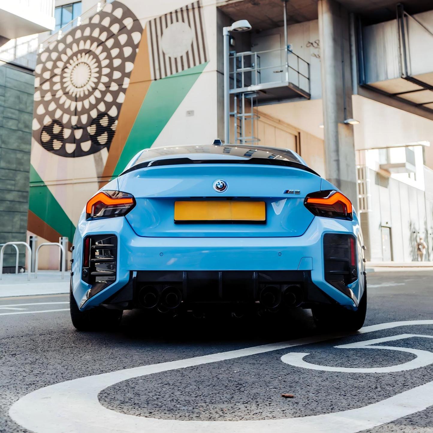 MHC+ BMW M2 G87 Performance Style Rear Rear Bumper Inserts In Pre Preg Gloss Carbon Fibre (G87)-CCO