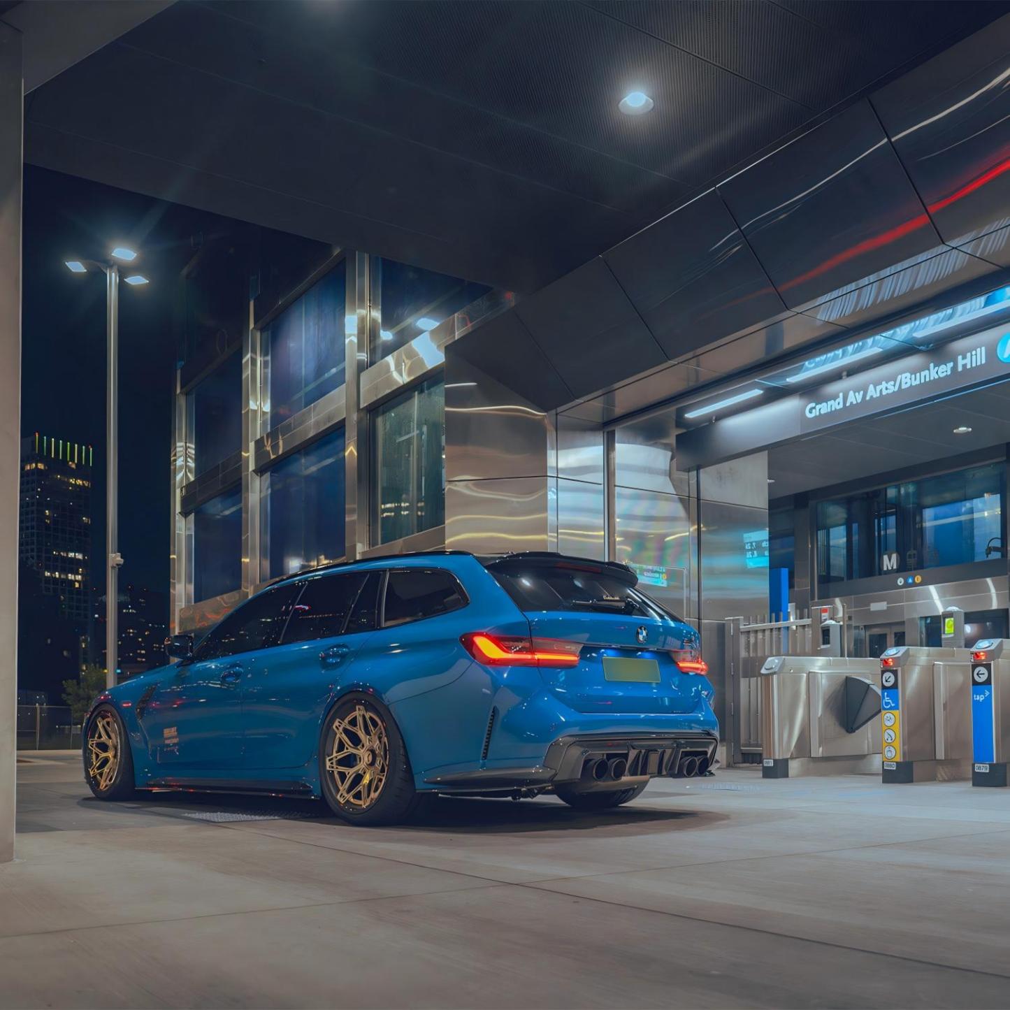 MHC+ BMW M3/M4 DF1 LED Rear Diffuser In Gloss Pre Preg Carbon Fibre (G80/G81/G82/G83)-CCO