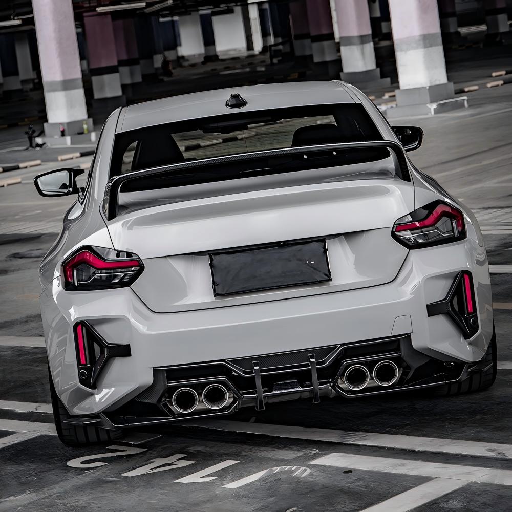 SooQoo BMW G87 M2 Rear Bumper Inserts In Gloss Carbon Fibre-CCO