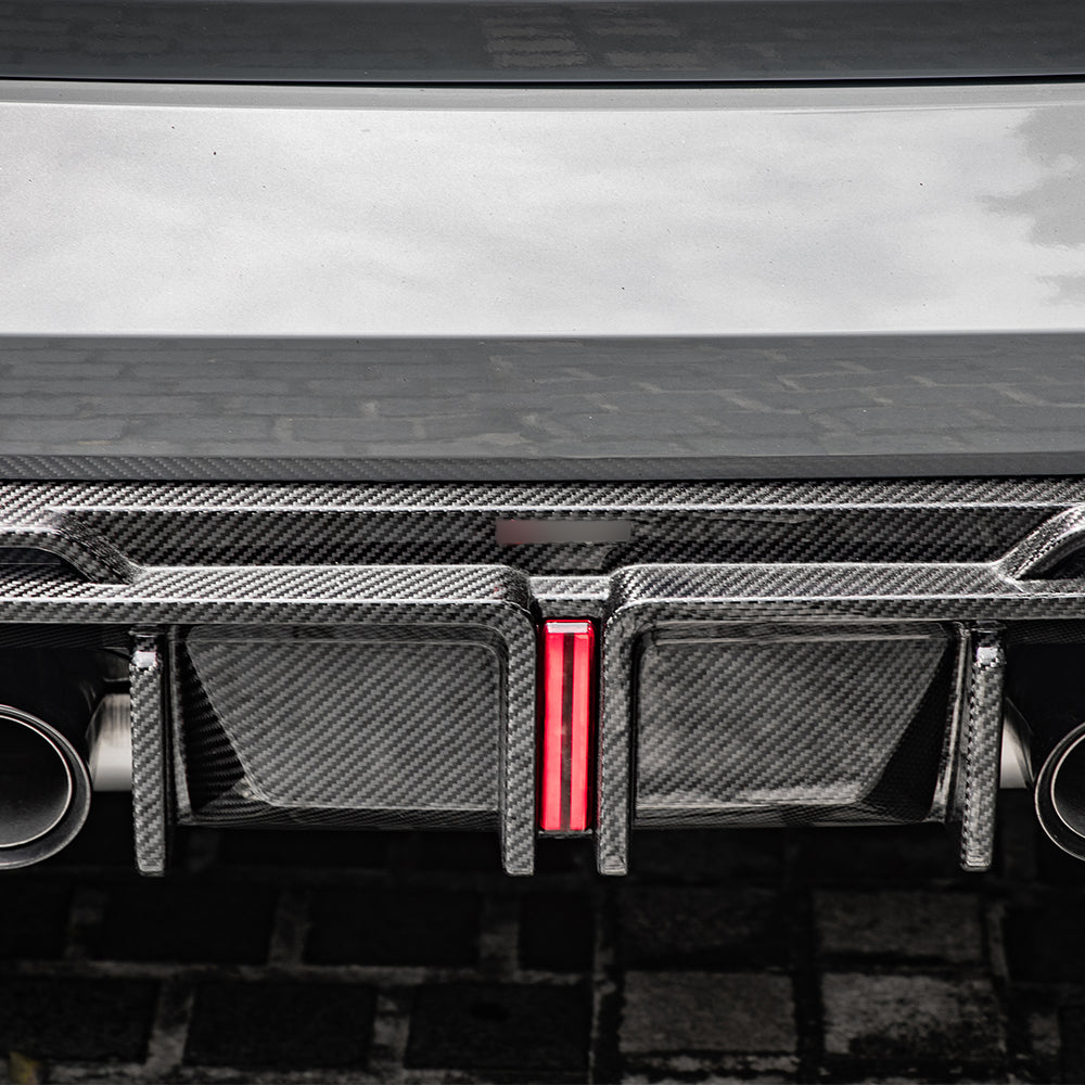 SooQoo BMW G80 & G81 M3 Rear Diffuser With Brake Light + Rear Splitters In Gloss Carbon Fibre-CCO