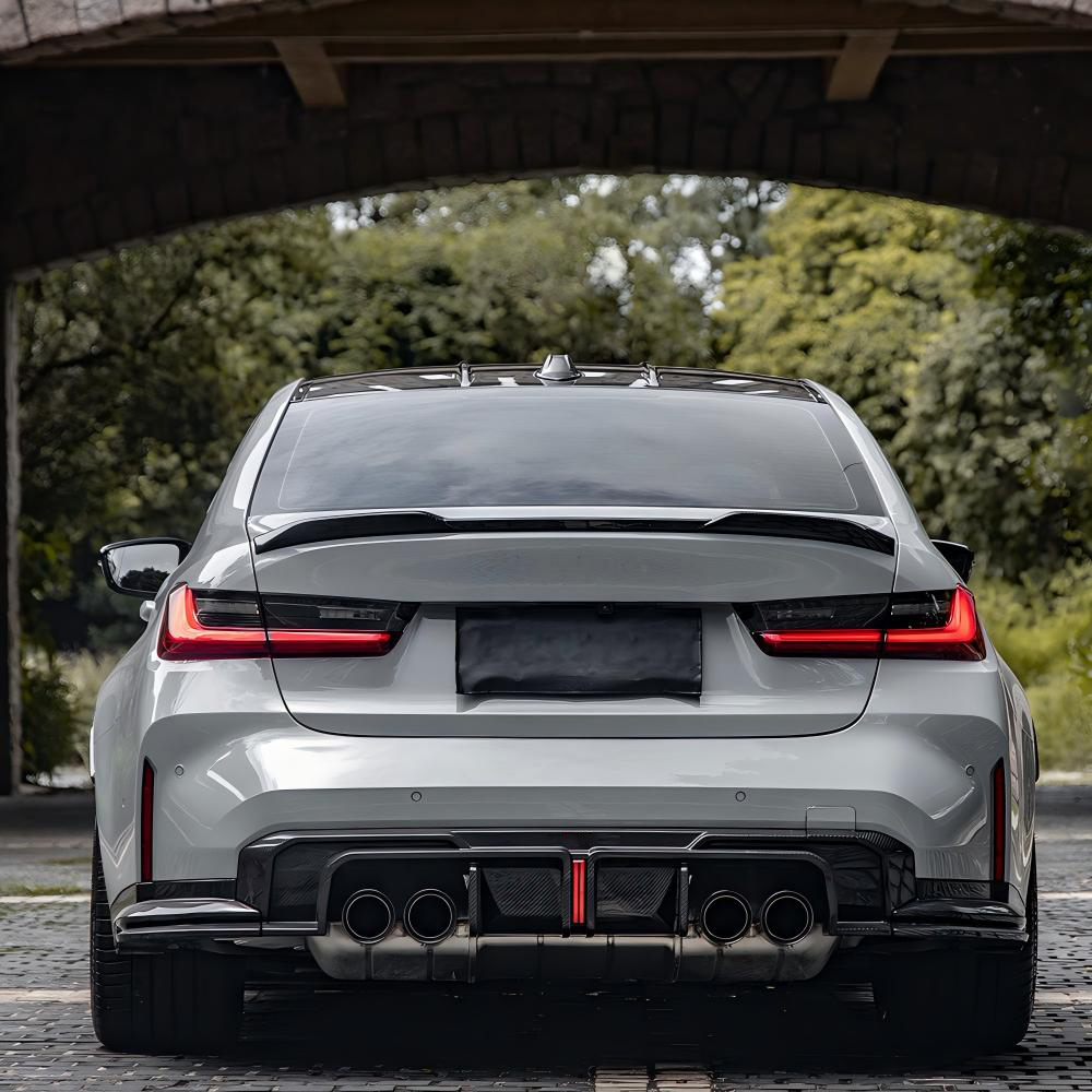 SooQoo BMW G80 & G81 M3 Rear Diffuser With Brake Light + Rear Splitters In Gloss Carbon Fibre-CCO