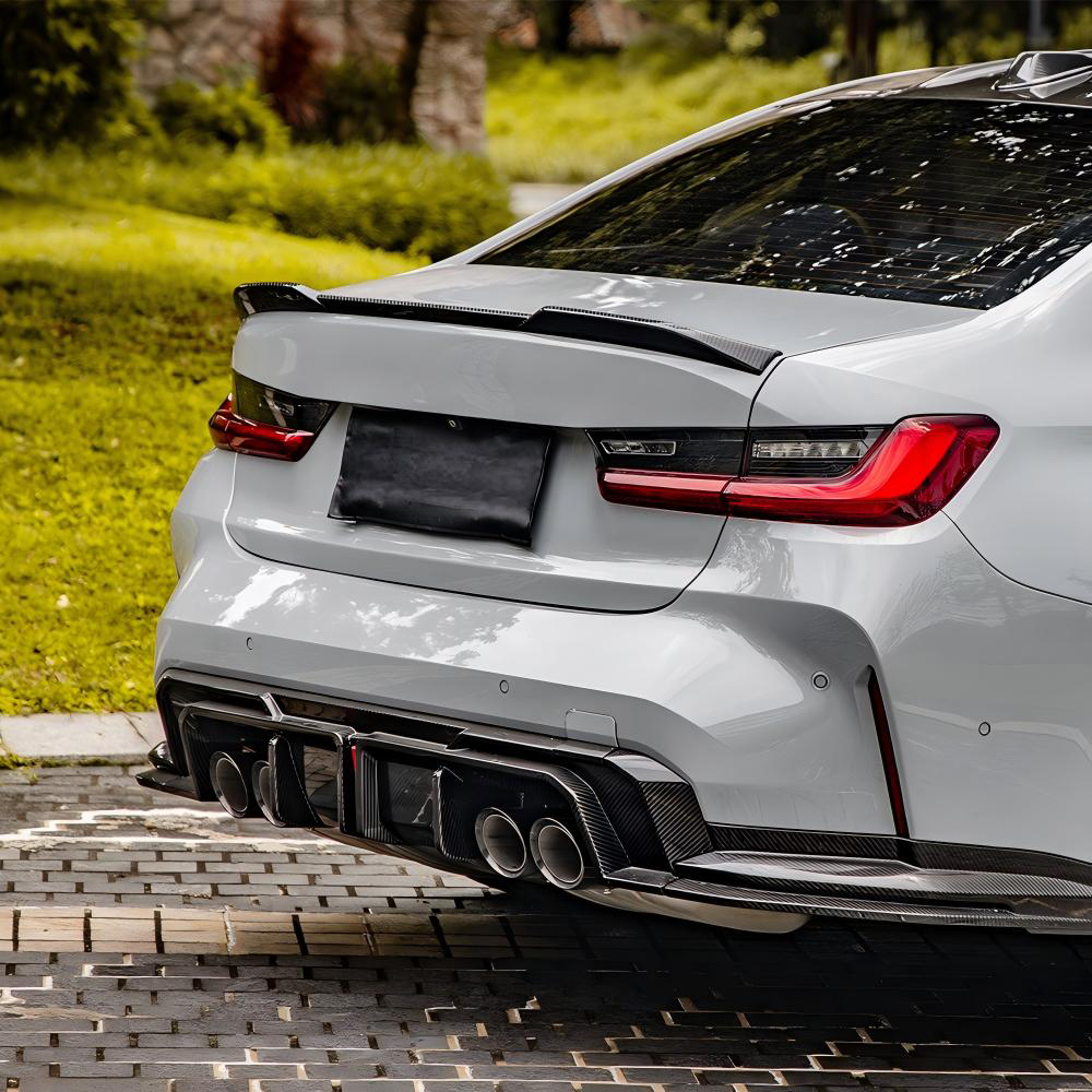 SooQoo BMW G80 & G81 M3 Rear Diffuser With Brake Light + Rear Splitters In Gloss Carbon Fibre-CCO