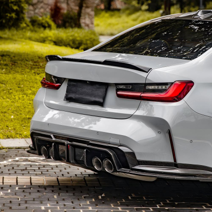 SooQoo BMW G80 & G81 M3 Rear Diffuser With Brake Light + Rear Splitters In Gloss Carbon Fibre-CCO