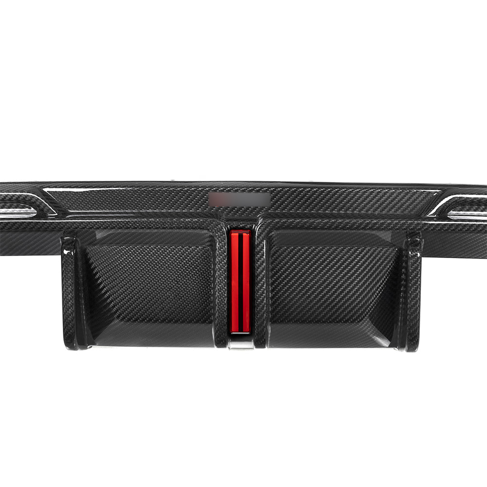 SooQoo BMW G80 & G81 M3 Rear Diffuser With Brake Light + Rear Splitters In Gloss Carbon Fibre-CCO