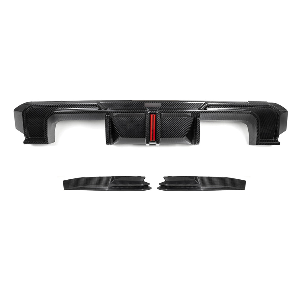 SooQoo BMW G80 & G81 M3 Rear Diffuser With Brake Light + Rear Splitters In Gloss Carbon Fibre-CCO