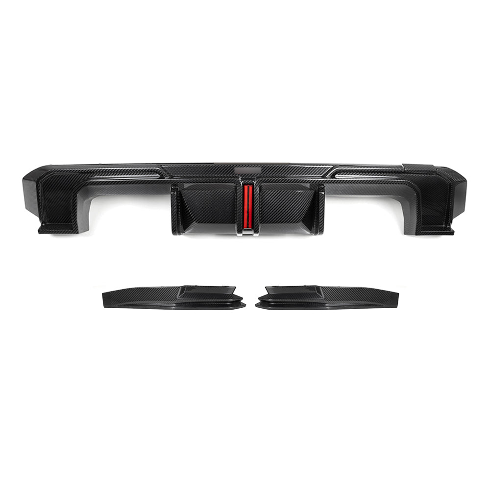 SooQoo BMW G80 & G81 M3 Rear Diffuser With Brake Light + Rear Splitters In Gloss Carbon Fibre-CCO