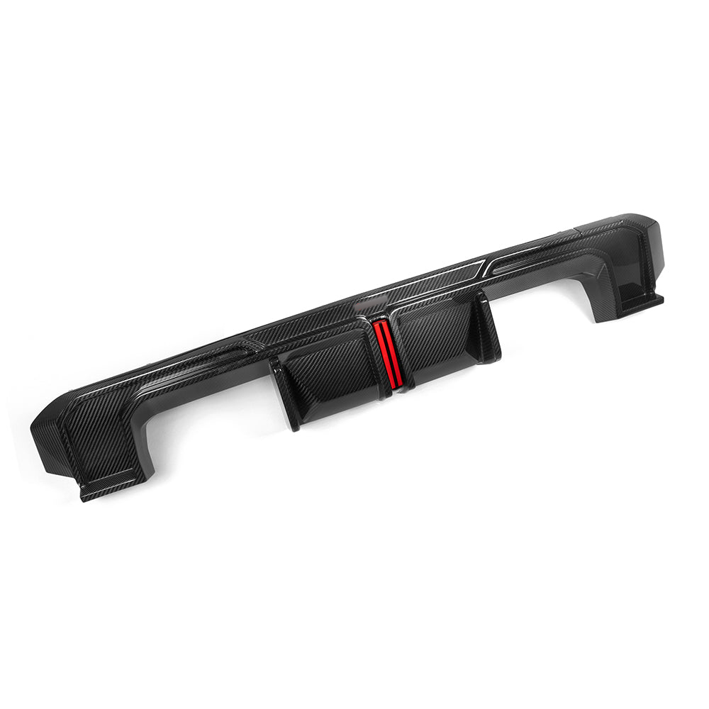 SooQoo BMW G80 & G81 M3 Rear Diffuser With Brake Light + Rear Splitters In Gloss Carbon Fibre-CCO