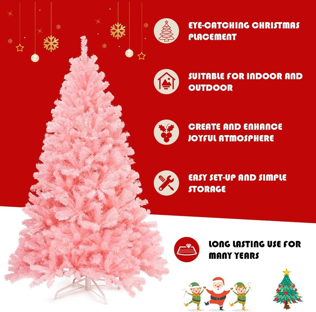 Goplus 5ft Artificial Christmas Tree, Unlit Christmas Pine Tree with 350 PVC Branch Tips, Foldable Metal Stand, Xmas Full Tree for Indoor Home Office Decor