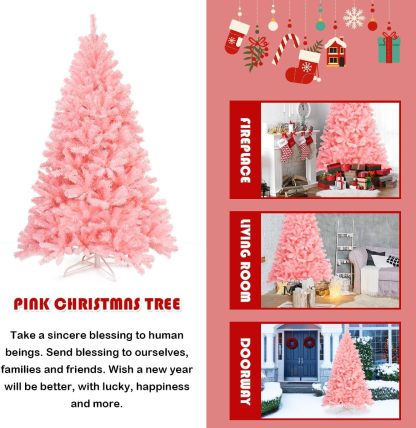 Goplus 5ft Artificial Christmas Tree, Unlit Christmas Pine Tree with 350 PVC Branch Tips, Foldable Metal Stand, Xmas Full Tree for Indoor Home Office Decor