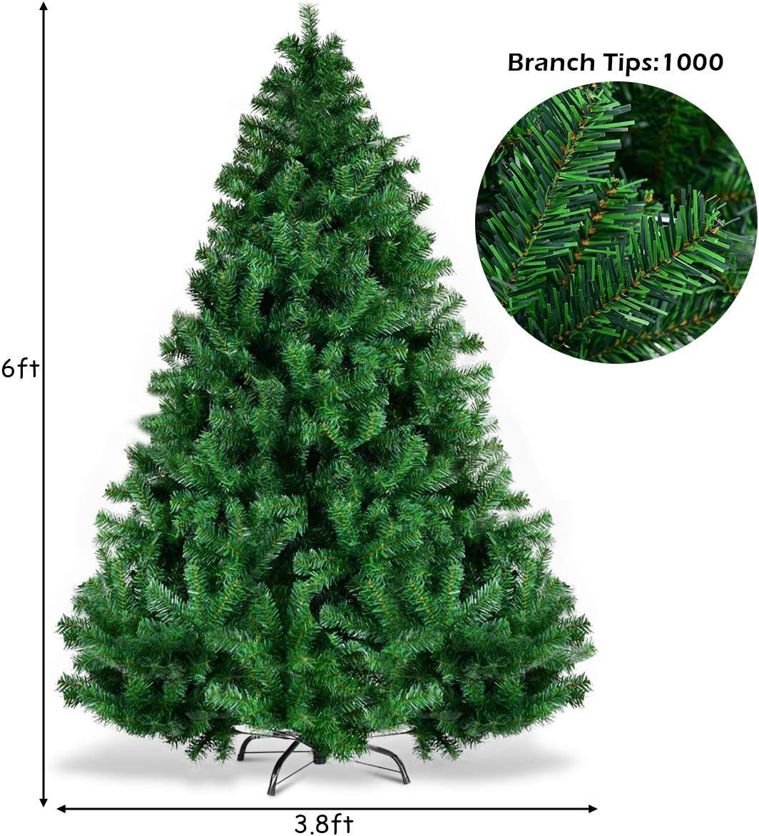Goplus 5ft Artificial Christmas Tree, Unlit Christmas Pine Tree with 350 PVC Branch Tips, Foldable Metal Stand, Xmas Full Tree for Indoor Home Office Decor