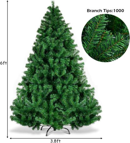 Goplus 5ft Artificial Christmas Tree, Unlit Christmas Pine Tree with 350 PVC Branch Tips, Foldable Metal Stand, Xmas Full Tree for Indoor Home Office Decor