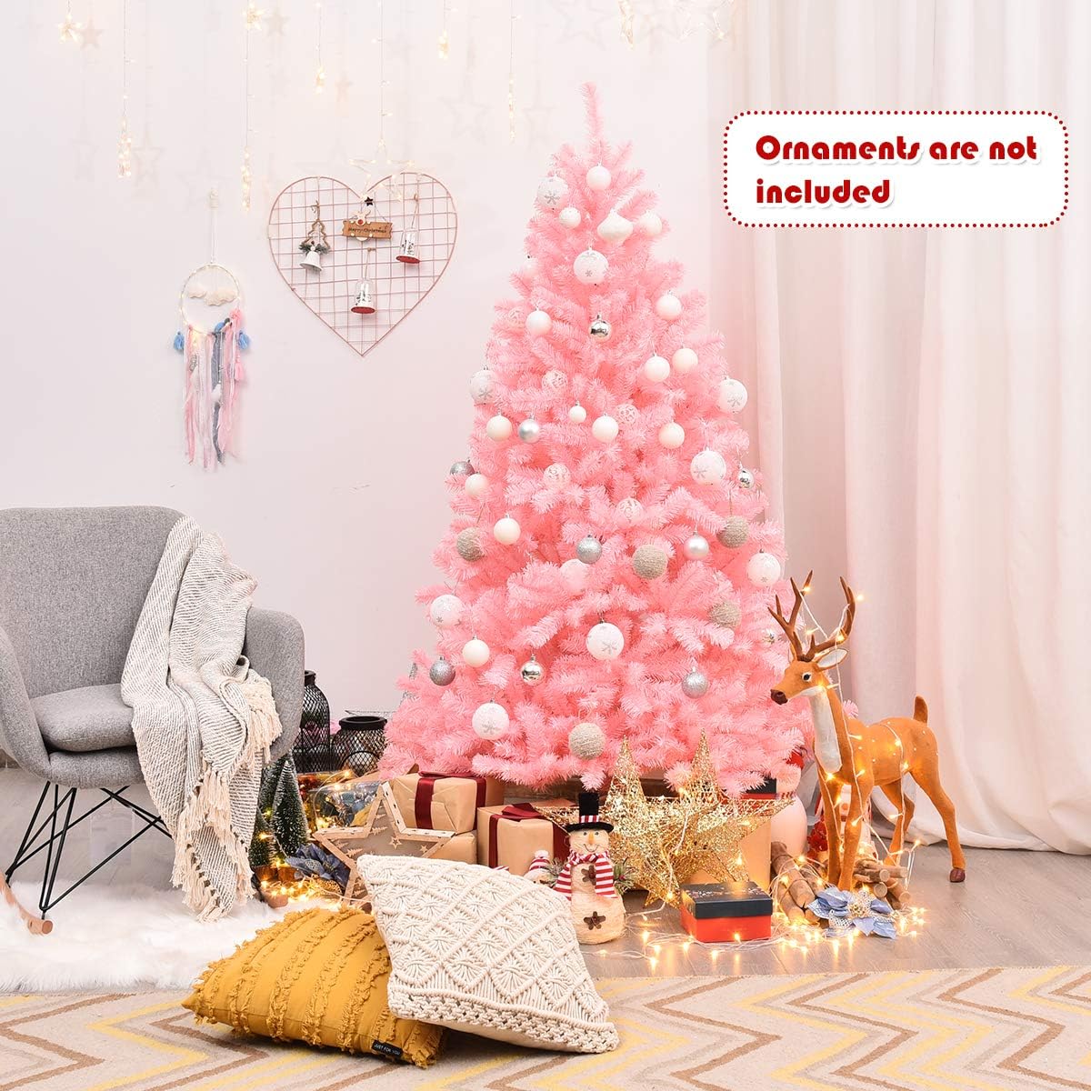 Goplus 5ft Artificial Christmas Tree, Unlit Christmas Pine Tree with 350 PVC Branch Tips, Foldable Metal Stand, Xmas Full Tree for Indoor Home Office Decor