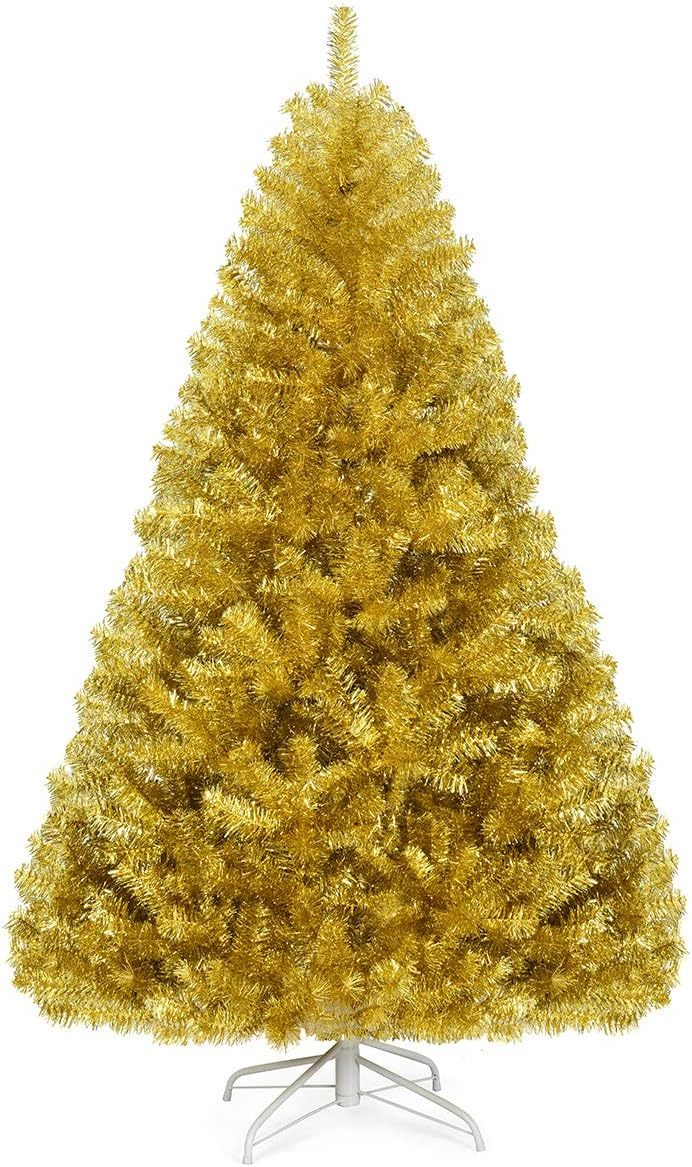 Goplus 5ft Artificial Christmas Tree, Unlit Christmas Pine Tree with 350 PVC Branch Tips, Foldable Metal Stand, Xmas Full Tree for Indoor Home Office Decor