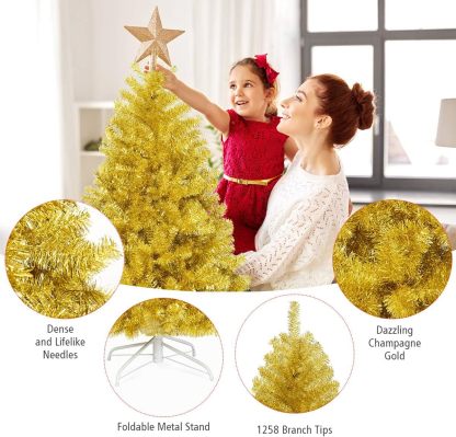 Goplus 5ft Artificial Christmas Tree, Unlit Christmas Pine Tree with 350 PVC Branch Tips, Foldable Metal Stand, Xmas Full Tree for Indoor Home Office Decor