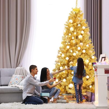 Goplus 5ft Artificial Christmas Tree, Unlit Christmas Pine Tree with 350 PVC Branch Tips, Foldable Metal Stand, Xmas Full Tree for Indoor Home Office Decor