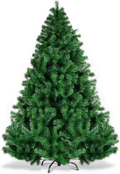 Goplus 5ft Artificial Christmas Tree, Unlit Christmas Pine Tree with 350 PVC Branch Tips, Foldable Metal Stand, Xmas Full Tree for Indoor Home Office Decor