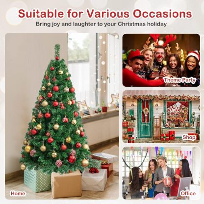 Goplus 5ft Artificial Christmas Tree, Unlit Christmas Pine Tree with 350 PVC Branch Tips, Foldable Metal Stand, Xmas Full Tree for Indoor Home Office Decor