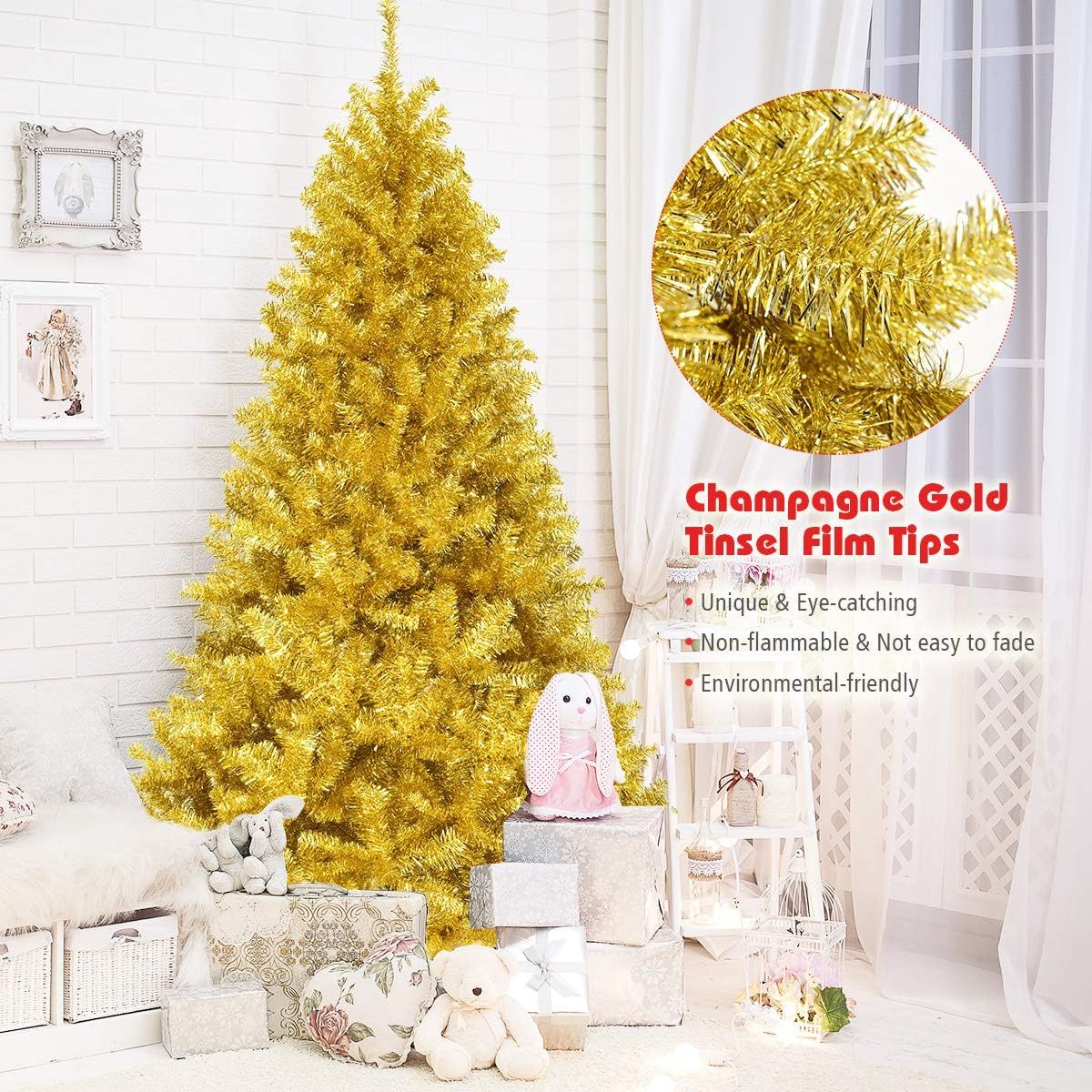 Goplus 5ft Artificial Christmas Tree, Unlit Christmas Pine Tree with 350 PVC Branch Tips, Foldable Metal Stand, Xmas Full Tree for Indoor Home Office Decor