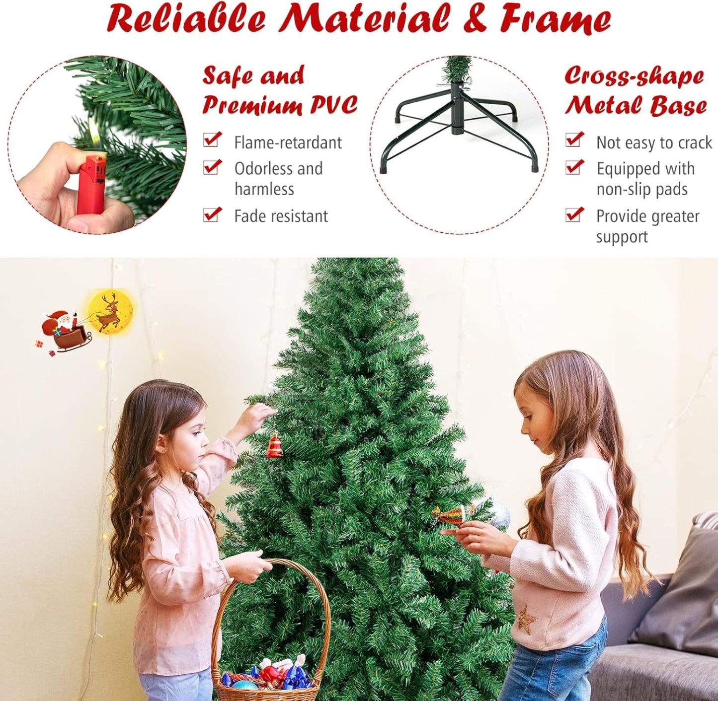 Goplus 5ft Artificial Christmas Tree, Unlit Christmas Pine Tree with 350 PVC Branch Tips, Foldable Metal Stand, Xmas Full Tree for Indoor Home Office Decor