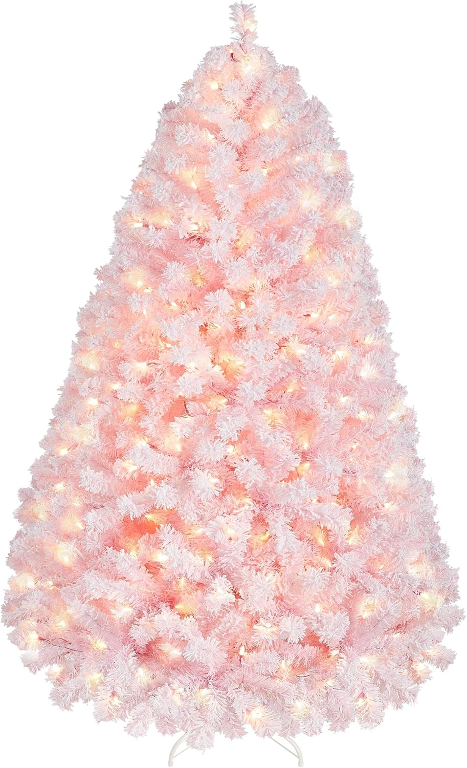 Yaheetech 6ft Snow Flocked Pre-lit Christmas Tree with 250 Warm White Lights, 820 Lush Branch Tips & Quick-Assembly Hinged Design, Full Artificial Xmas Tree for Winter Holiday Décor, Green & White