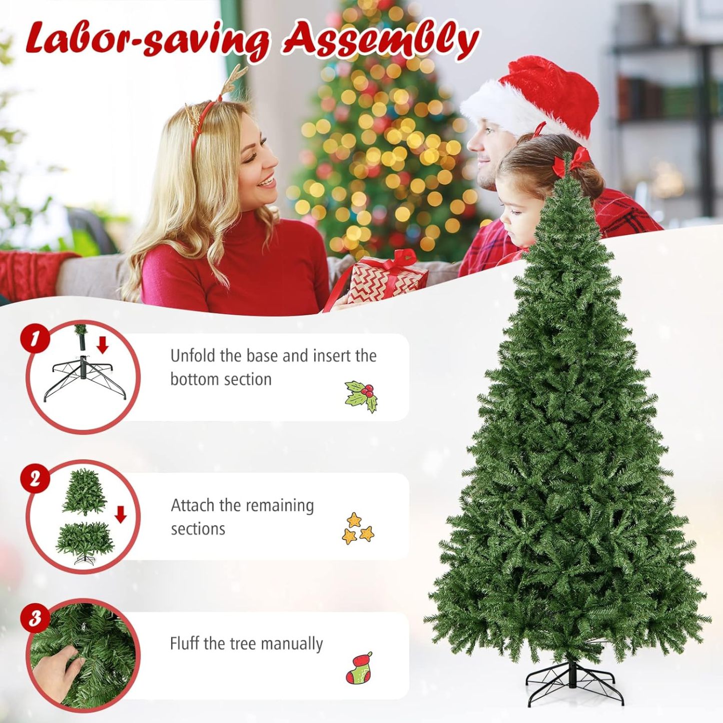 Goplus 5ft Artificial Christmas Tree, Unlit Christmas Pine Tree with 350 PVC Branch Tips, Foldable Metal Stand, Xmas Full Tree for Indoor Home Office Decor