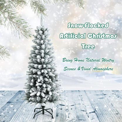 Goplus 5ft Artificial Christmas Tree, Unlit Christmas Pine Tree with 350 PVC Branch Tips, Foldable Metal Stand, Xmas Full Tree for Indoor Home Office Decor